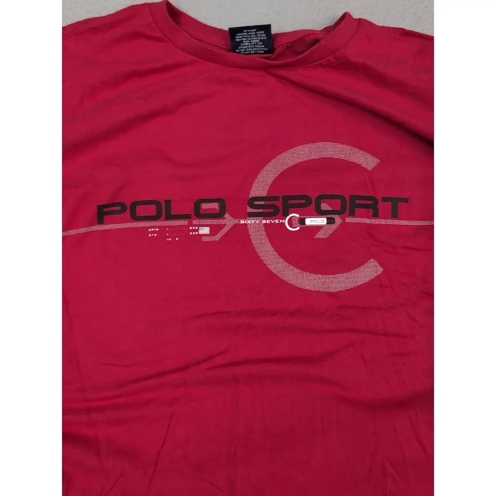 Polo Sport‎ Shirt Mens Large Ralph Lauren Long Sleeve Red Graphic Henley RL